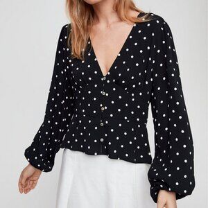 Artitzia Wilfred New Prairie Blouse In Black And White Polka Dot Size M EUC